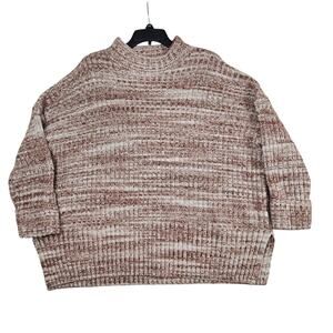Old Navy Knit Sweater Womens 3X Brown Cream Tunic Mock Neck Cozy Loungewear